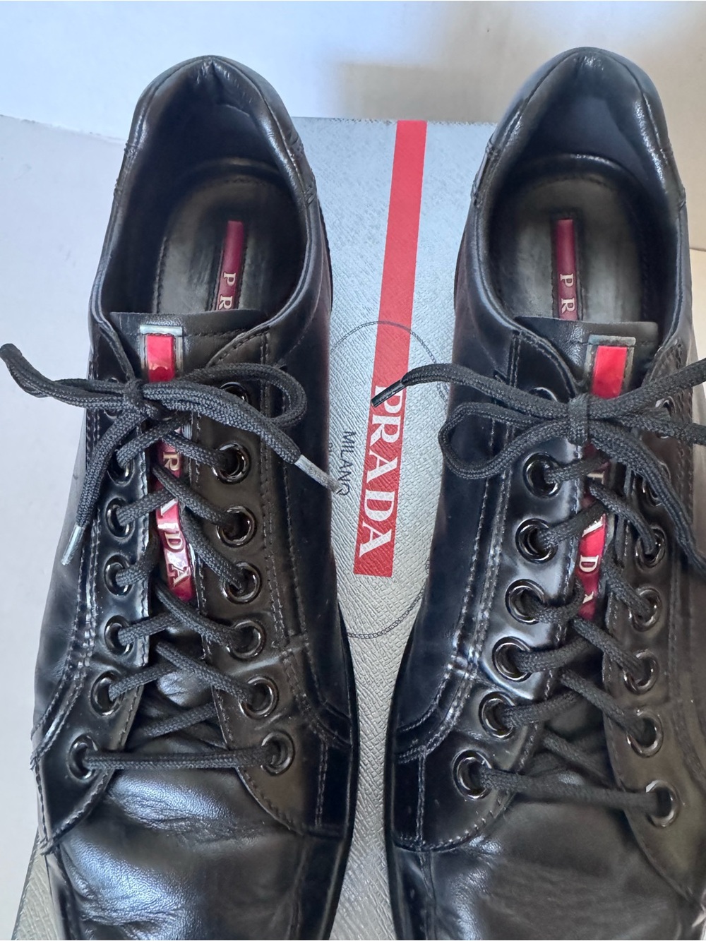 Prada 4E2439 Men’s Black Leather Low-Top Sneakers US 9 | Box & Dust Bag | VGUC - Picture 14 of 16